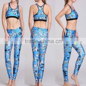 Tooqiz Sublimation Printed women's sport yoga bra and leggings