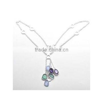 Natural Amethyst and Apatite and Blue Chalcedony 18 Sterling Silver Necklace