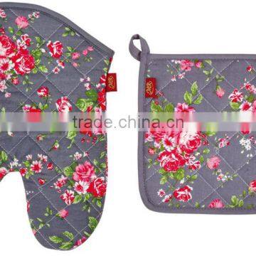 2015 HIGH QUALITY NEW DESIGN PRINTING FLOWERS AND PLANTS COTTON (OVEN MITT& POT HOLDER) KITCHEN SET MK-2402B&2406B