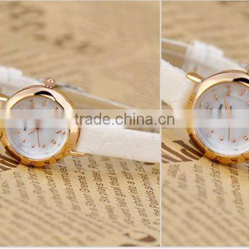 Fashion Lady Flower Dial Genuine Leather White Yellow Brown Pointer 30m Waterproof Lady Wrist Watch