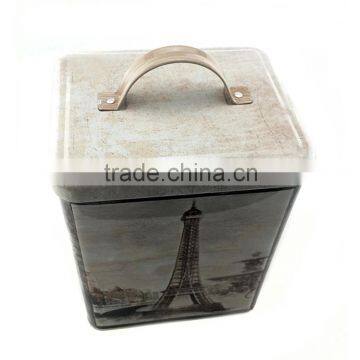 recycled rectangular tall tin box with handle