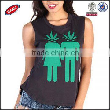 custom design green leaf headed print unisex wholesale vest tops /couple clothes