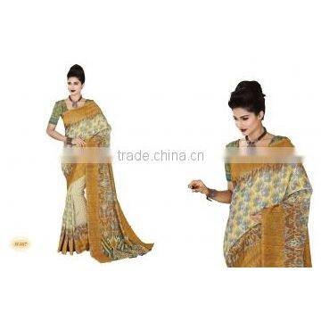 Versatile Beige Bhagalpuri Silk Saree/famous indian saree designers