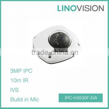 Vandal-proof HD 3 Megapixel IP66 Build in Mic Network Mini Dome Camera