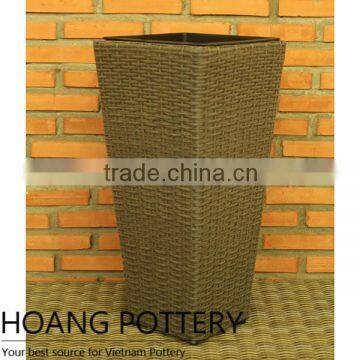 Tall Rattan Wicker Flower Planter photo-2