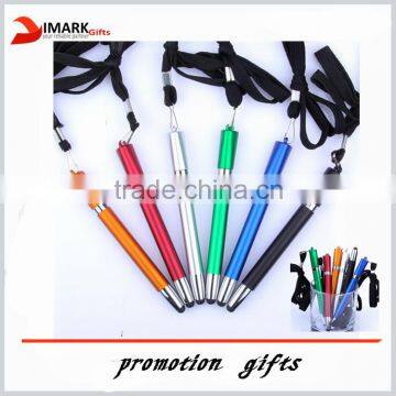 plastic stylus pen with neck rope hang neck pen with screen touch