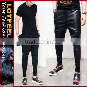 Slim Drop Baggy Coating Leather & Jersey Sweatpants (LOTG211)