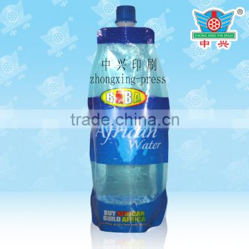 Hot selling customized printed plastic water pouch with spout