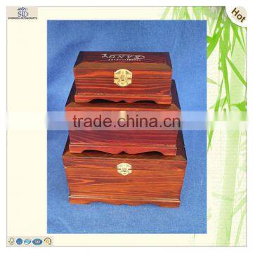 Set 3 Large Small Painted Carved Lock Wooden Box photo-5