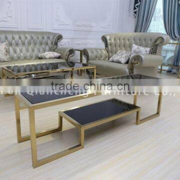 Eurpean Style Stainless Steel Golden Glass tv Stand