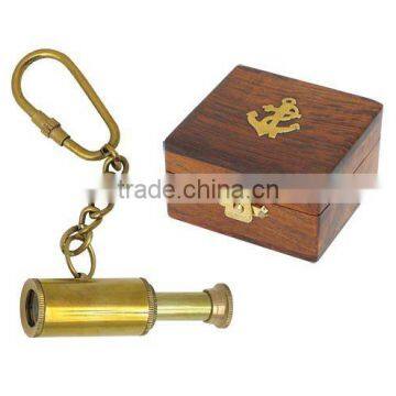 brass mini telescope key chain with wooden box