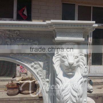 Home Decoration Italian Style White Marble Fireplace With Lion Head photo-2