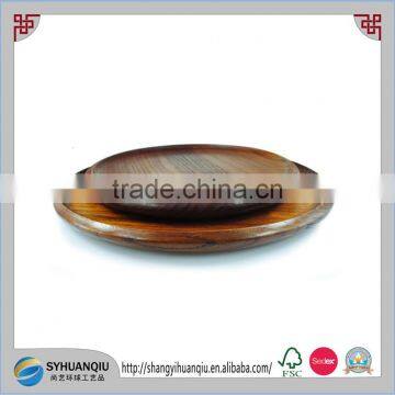 JANPANESE FEATURE VINTAGE ROUND OVAL WOODEN DIP SNACK SERVING FOOD TRAY 12" DIAMETER BREAKFOOD TRAY CN photo-4