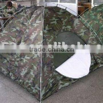 two men camping tents with warm layer