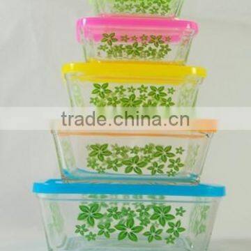 GH062 5pcs Square Glass Bowl Set with deco