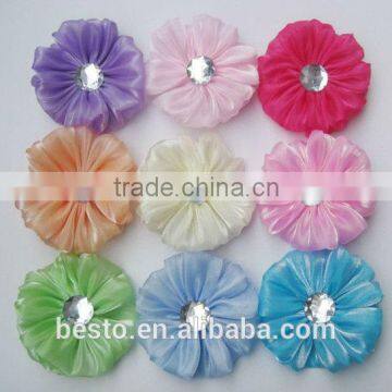 Fancy custom crystal center handmade fabric flower for baby headband flower