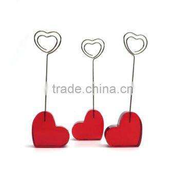 heart shaped wire holder memo clips with heart shape resin base for wedding payty use, set of 10 , 115mm height