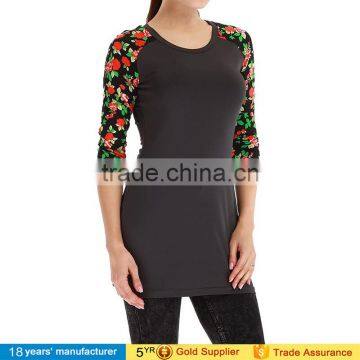 2016 Cheap Casual O Neck 3/4 Sleeve Floral Raglan T-shirt Tee Tops for Women photo-2