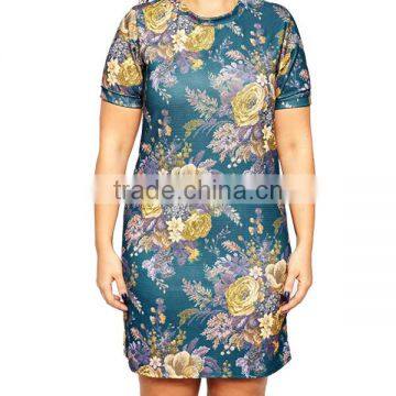 2016 Stylish T-Shirt Dresses Chic Floral Printed Textured Plus Size Women Dress photo-3