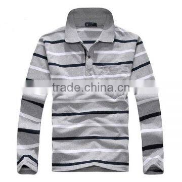 2016 Black and White Horizontal Bands Hot Sale Long Sleeve Men's Polo Shirt photo-4