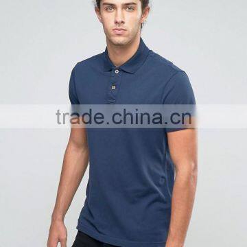 High Quality Custom Short Sleeve Button Placket Navy Men's 100% Polyester 200gsm Casual Slim Fit Plain Solid Polo Tshirt