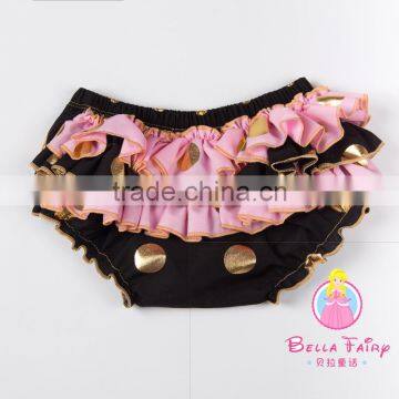 Most Popular Custom Design Baby Cotton Ruffle Gold Dot Bloomers With Diaper Cover photo-6