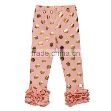 Knit Cotton Baby kids Pants with gold polk dots solid Children Girls icing Leggings Triple Baby icing Ruffle