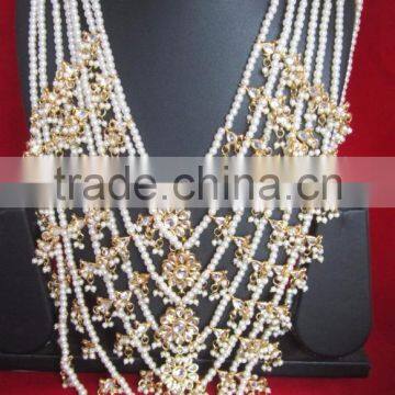 7 Line Bridal KUNDAN GOLD PLATED Necklace DANGLER EARRING Set photo-3