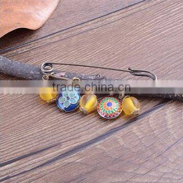 Diy Yellow Agate Charms Safety Pins Handmade Colorful Enamel Metal Charms Brooch for Women Dress photo-2