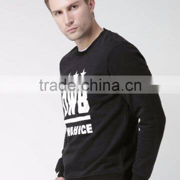 Black Custom Printed Sweatshirt Fleece Lined Autumn Casual Mens Clothing Pullover 80% Cotton 20% Polyester Fabric Material Sweat photo-3