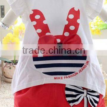 2014 Girls Summer Suit Easter Ruffle Pants Outfit, Girls Easter Bunny Outfit Set, Lovely Rabbit 2pcs Clothing Set With Bows photo-3