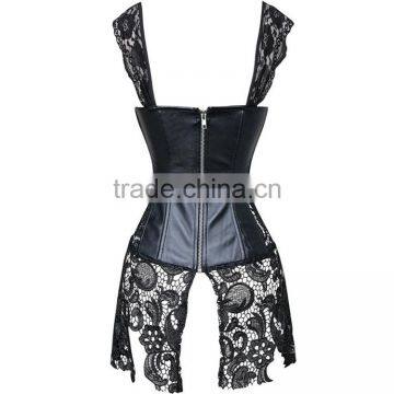 Instyles Plus Size Faux Leather Lace Venice Corset G-string Wet Look Clubwear Lingerie photo-2