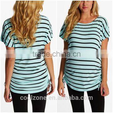 Fashion Ruched Sides Classic Striped Cap Sleeve Maternity Clothes 2016