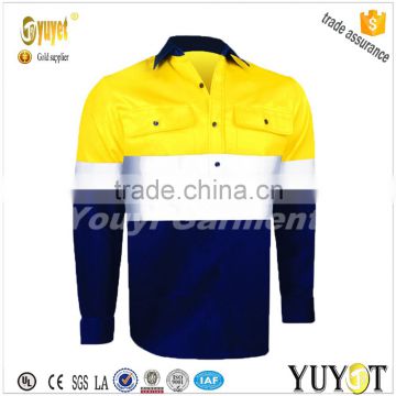 hi-vis lightweight long sleeve closed front two tone cotton work shirts