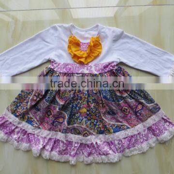 Wholesale Cotton Baby 3 Pieces Spring Outfits Baby Girls Dress &Ruffle Pants Sets & Flower Headband QL-27 photo-4