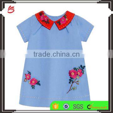 2017 new style cutsom summer children baby girls cotton poplin dress shirt with embroidery