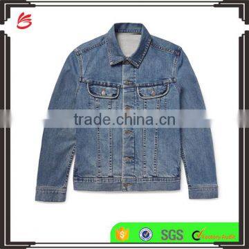 High Quality Endurable Mens Lapel Shawl Collared Button Closured Men's Denim Jeans Jacket With Two Chest Pockets