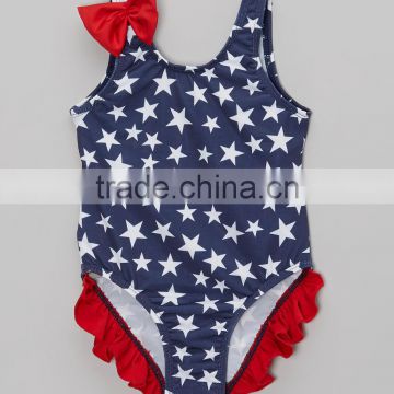 New Design Girl Beachwear With Navy And Red Stars One-Piece Girl Swimwear Girls Clothes G-NP-S905-402