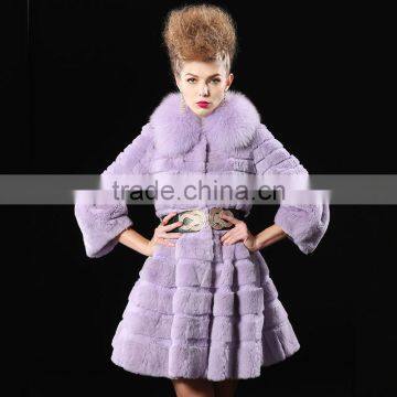 2017 Real Animal Fur Woman Overcoat Knit Rex Rabbit Fur With Fox Fur Collar photo-5
