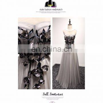 A17BL0008 O-neck Sleeveless Black Bead Gray Dresses Party Night Long Burgundy Long Gown