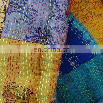 Silk Sari Patchwork Floor Cushions Silk Kantha Patchwork Floor Pillows photo-3