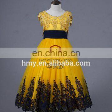 New Arrival Lovely Princess Gold Flower Girls Dresses HMY-GPD003 Latest Design One Piece Girls Party Dress