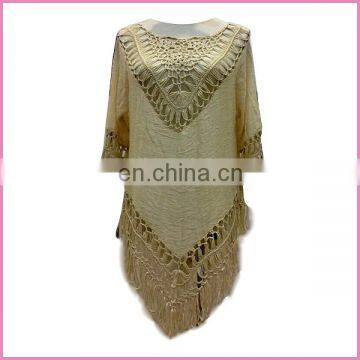 Guangzhou 2015 Casual Gypsy Style Hollow Poncho Blouse and Shirt With Long Tassel photo-3