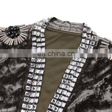 Wholesale Opening Closure Luxury Studded Trench Duster Velet Maxi Coat for Women Fall/Winter photo-5