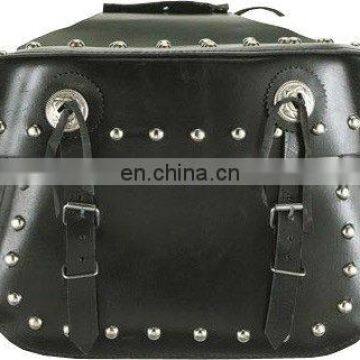 HMB-4031A LEATHER MOTORCYCLE SADDLE BAGS SET CONCHO STUDDED STRAIGHT