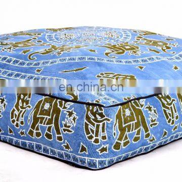 Indian Handmade Blue Elephant Mandala Floor Pillow Cover Square Cushion Cover Ottoman Pouf 35*35" Meditation Dog Bed Cover