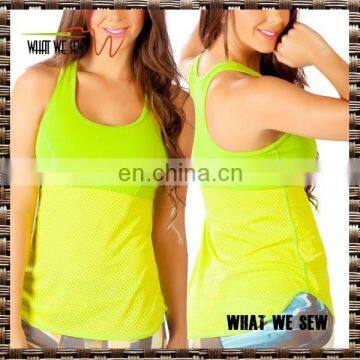 neon green and yellow sports singlets crop top new design 2017 sports running tank top moisture wicking