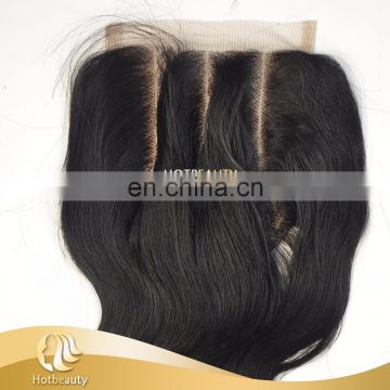 Hot sell top lace closure three part silky straight brazilian hair lace closure, grade 7a virgin hair