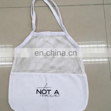 Reusable white cotton Mixed Mesh Tote bag for shopping