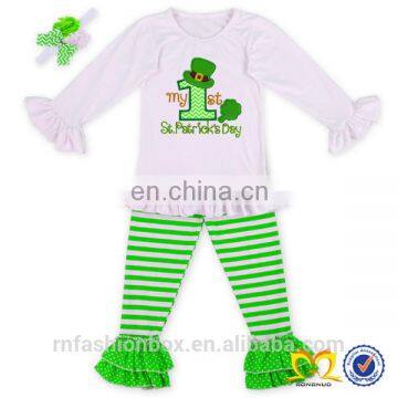 2019 Spring Baby Long Sleeve Shirt Green White Strip Pant Kid Boutique Persnickety Remake Easter Clothes Wholesale Smocked Cloth photo-3